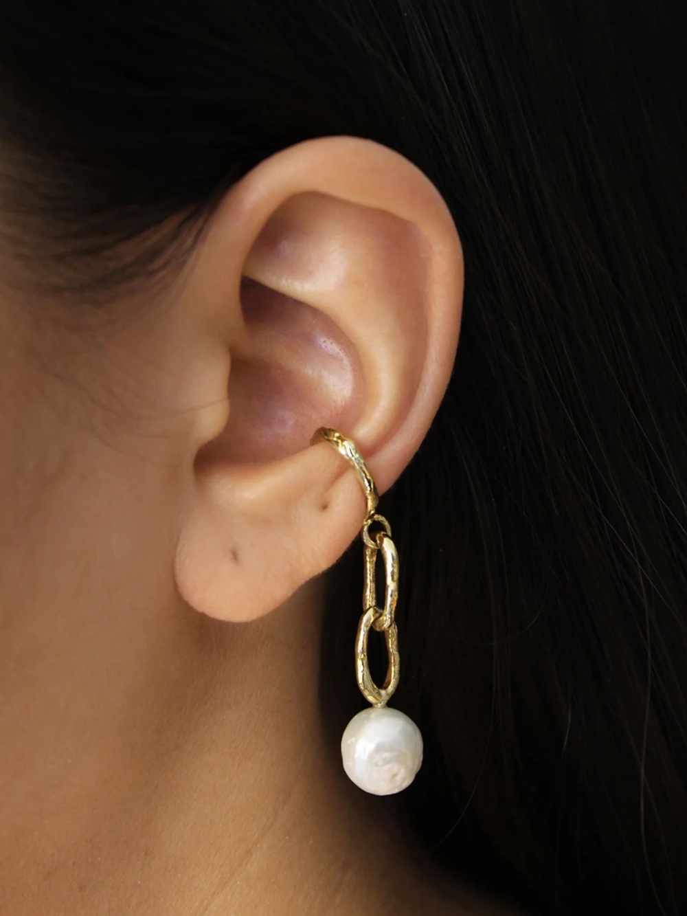 ORA-C Pendulum Canadian Jewelry Designer Golden Pearl Ear Cuff
